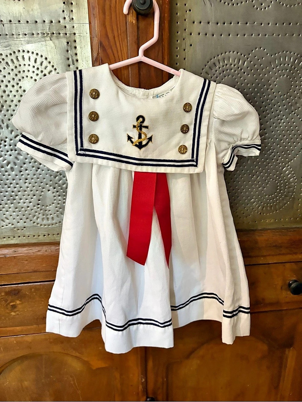Baby  Girls Size 3  vintage Sailor Dress in White & Red